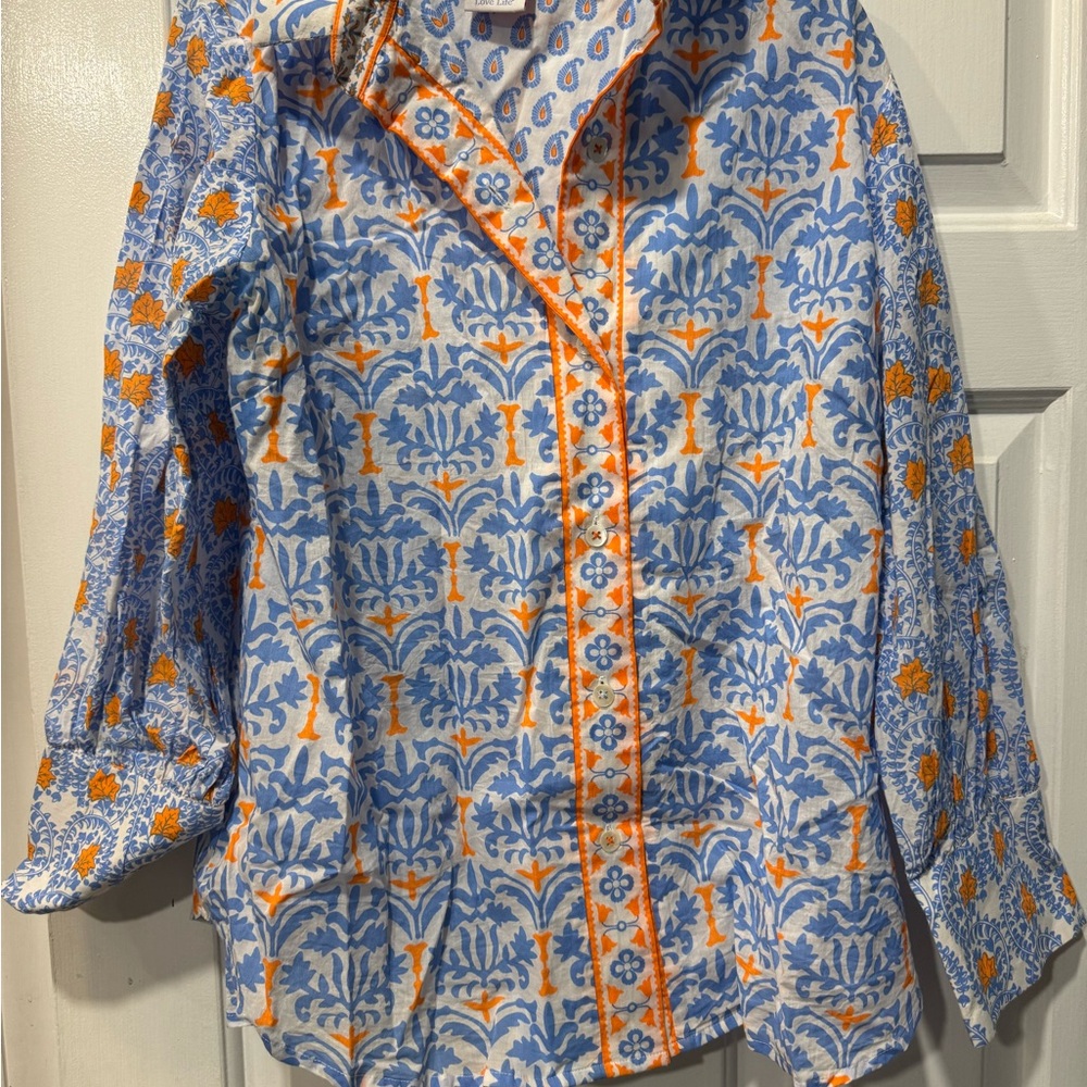 Gretchen Scott Designs Blue and Orange Paisley Blouse